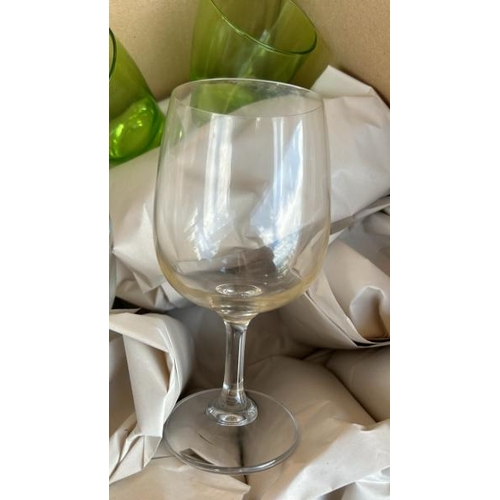 48 - BOX OF ASSORTED GLASSWARE INCLUDING WINE AND SHERRY GLASSES / CONTAINER NO: 110343