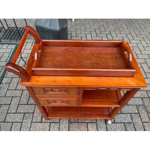 5 - A MODERN CHINESE STYLE ROSEWOOD DRINKS TROLLY , 90CM HIGH X 75CM WIDE X 45CM DEEP / CONTAINER NO:  2... 