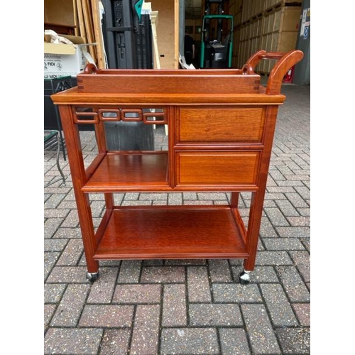 5 - A MODERN CHINESE STYLE ROSEWOOD DRINKS TROLLY , 90CM HIGH X 75CM WIDE X 45CM DEEP / CONTAINER NO:  2... 