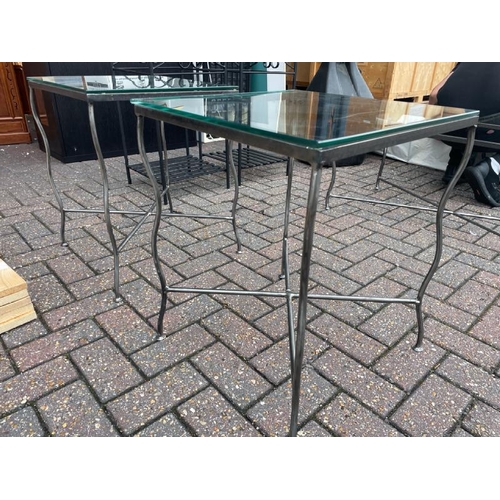 7 - PAIR OF METAL FRAMED GLASS TOP SIDE TABLES, 56CM HIGH X 45CM WIDE X 45CM DEEP / CONTAINER NO: 270863