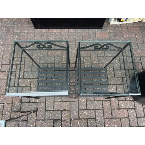 8 - PAIR OF METAL FRAMED GLASS TOP HALLWAY TABLES,70CM HIGH X 40CM WIDE X 40CM DEEP  / CONTAINER NO: 270... 