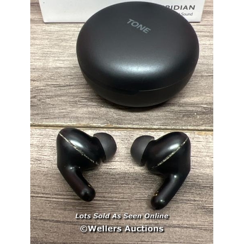 8019 - LG UFP5 WIRELESS EARBUDS / POWERS UP & CONNECTS VIA BLUETOOTH WITH SOUND THROUGH LEFT EAR ONLY / SIG... 