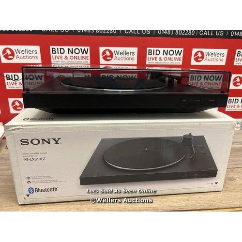 8025 - SONY PSLX310BT BLUETOOTH TURNTABLE / POWERS UP / MINIMAL SIGNS OF USE / DOESN'T SPIN / SEE IMAGES FO... 