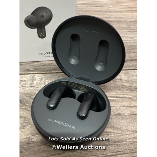 8027 - LG UFP5 WIRELESS EARBUDS / POWERS UP & CONNECTS VIA BLUETOOTH WITH SOUND THROUGH LEFT EAR ONLY / SIG... 