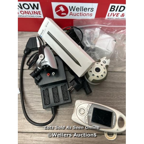 8104 - ASSORTED ELECTRICALS INCLUDING MOTAROLA BABY MONITOR, OUT DOOR CAMERA, SCART LEAD EXTENTION AND PENC... 