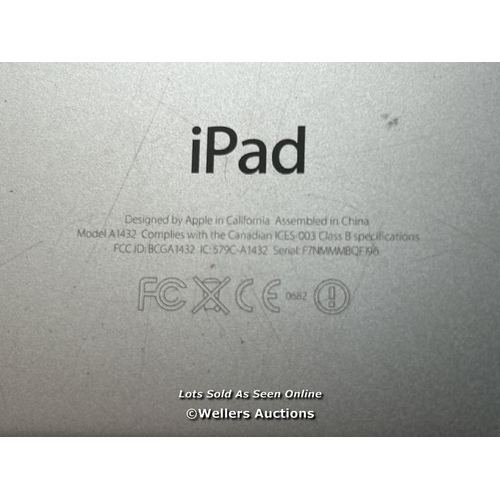 8124 - APPLE IPAD A1432 SN: F7NMMMBQF196, POWERS UP WITH SCREEN FAULT, ACTIVATION ACCOUNT LOCKED, WITHOUT C... 