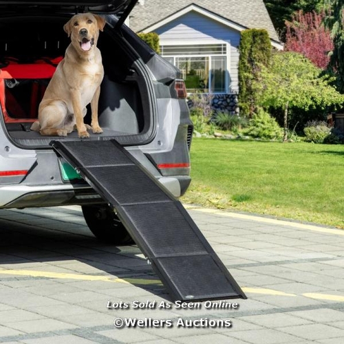 8200 - PAWHUT FOLDING DOG RAMP FOR CAR, PORTABLE PET RAMP, WITH NON-SLIP SURFACE, ALUMINIUM ALLOY FRAME, FO... 