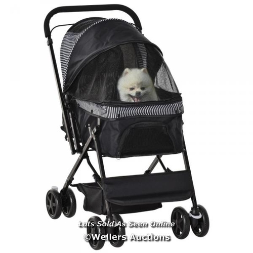 8205 - PAWHUT PET STROLLER PUSHCHAIR FOLDABLE TRAVEL DOG CAT CARRIAGE W/ REVERSIBLE HANDLE BRAKE BASKET / A... 