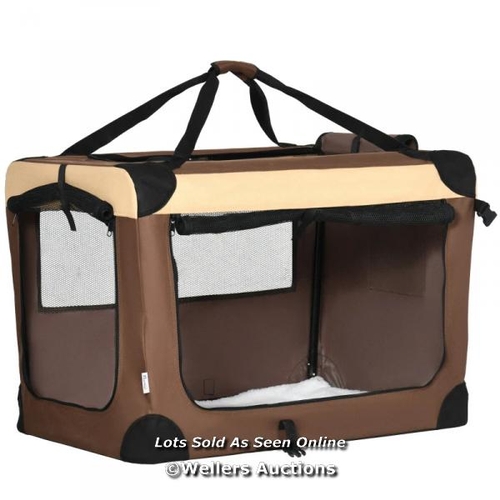 8206 - PAWHUT 81CM FOLDABLE PET CARRIER, WITH CUSHION, FOR MEDIUM DOGS AND CATS - BROWN / APPEARS NEW, OPEN... 