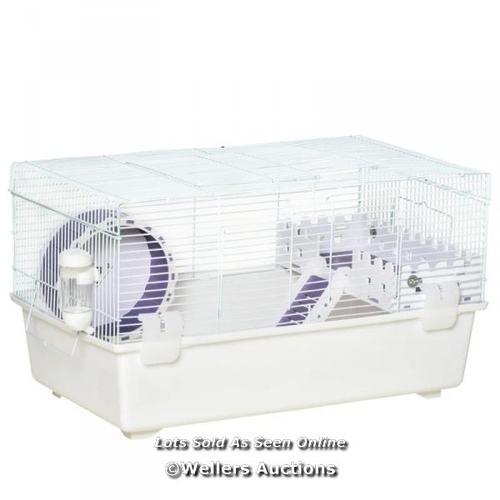 8207 - PAWHUT TWO-TIER HAMSTER CAGE GERBIL HAVEN W/ EXCISE WHEEL, WATER BOTTLE, LADDER, WHITE / APPEARS NEW... 