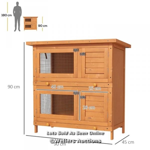 8220 - PAWHUT RABBIT HUTCH OUTDOOR GUINEA PIG HUTCH WOODEN DUCK HOUSE PET CAGE WITH OPENING ROOF, 90 X 45 X... 