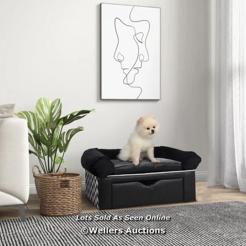 8221 - PAWHUT DOG SOFA BED, WITH STORAGE, DRAWER, SOFT CUSHION, FOR SMALL DOGS - BLACK / APPEARS NEW, OPEN ... 