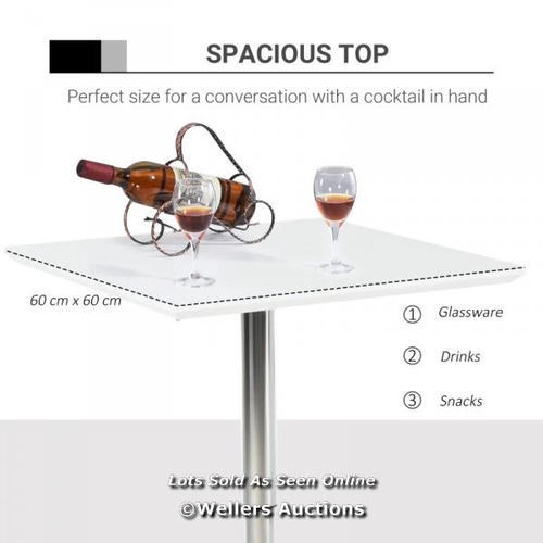 8228 - HOMCOM SQUARE HEIGHT ADJUSTABLE BAR TABLE COUNTER PUB DESK WITH METAL BASE FOR HOME BAR, DINING ROOM... 