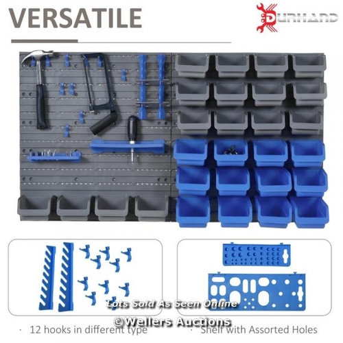 8230 - DURHAND 44 PIECE WALL MOUNTED TOOL RACK ORGANISER STORAGE BINS AND PANEL SET WITH SHELF HOOK SCREWS ... 