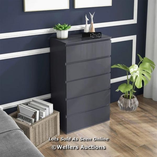 8236 - HOMCOM HIGH GLOSS CHEST OF DRAWERS, 5-DRAWER STORAGE CABINETS, MODERN DRESSER, STORAGE DRAWER UNIT F... 