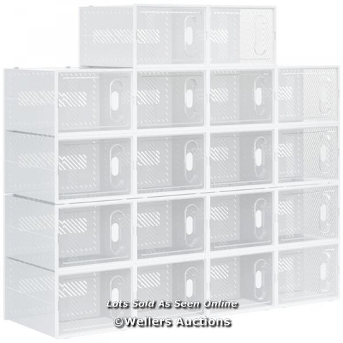 8247 - HOMCOM 18PCS CLEAR SHOE BOX, PLASTIC STACKABLE SHOE STORAGE BOX FOR UK/EU SIZE UP TO 12/46 WITH MAGN... 