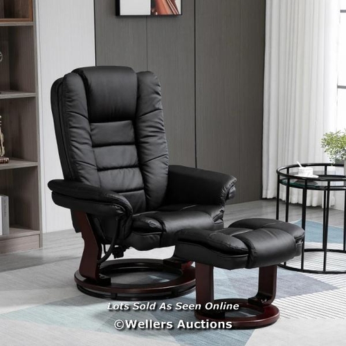 8259 - HOMCOM MANUAL RECLINER AND FOOTREST SET PU LEATHER LEISURE LOUNGE CHAIR ARMCHAIR WITH SWIVEL WOOD BA... 