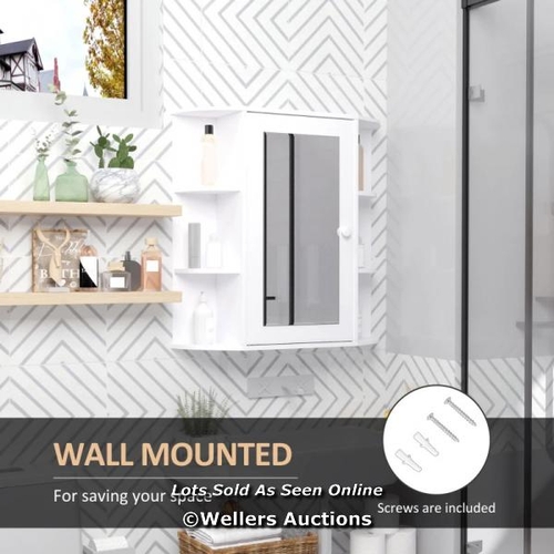 8262 - HOMCOM WALL MOUNTED BATHROOM CABINET WITH MIRROR SINGLE DOOR STORAGE ORGANIZER 2-TIER INNER SHELVES ... 