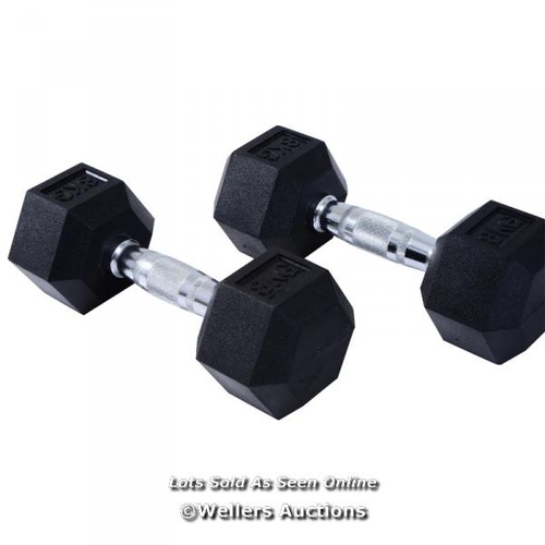 8265 - HOMCOM 2X5KG RUBBER DUMBBELL SPORTS HEX WEIGHTS SETS GYM FITNESS LIFTING HOME / APPEARS NEW, OPEN BO... 