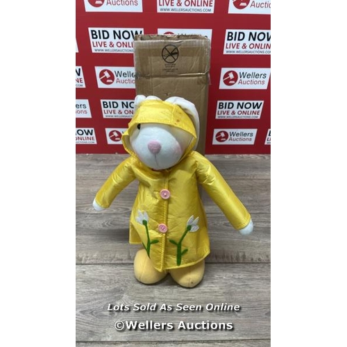 8277 - 70CM STANDING BUNNY IN RAIN COAT SPRING/ / NEW, OPEN BOX