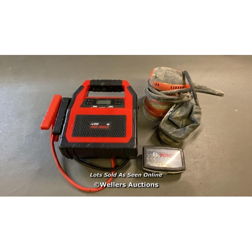 9576 - X1 NOMAD POWER PRO TUCK JUMP STARTER, X1 MAKITA SANDER AND X1 BOSCH BIT SET