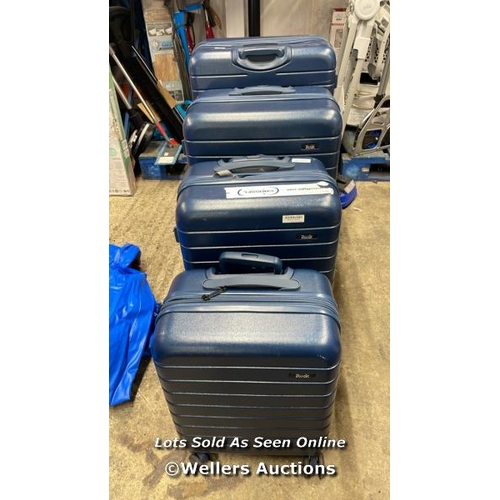 2248 - ROCK NOVO NAVY 4PC. LUGGAGE SET / SMALL AND MEDIUM CASES DAMAGED / OTHER TWO CASES SIGNS OF USE / CO... 