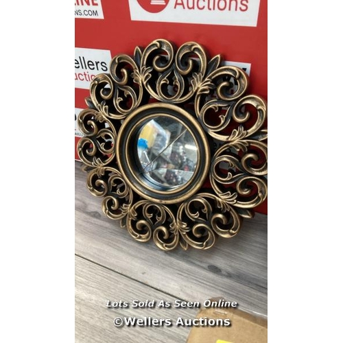 3027 - RELAXDAYS SET OF 3 MIRRORS, BAROQUE STYLE, 25 CM, ROUND, WALL MOUNTED, PLASTIC FRAME, BRONZE/BLACK, ... 