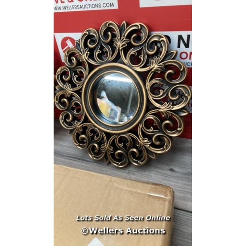 3027 - RELAXDAYS SET OF 3 MIRRORS, BAROQUE STYLE, 25 CM, ROUND, WALL MOUNTED, PLASTIC FRAME, BRONZE/BLACK, ... 