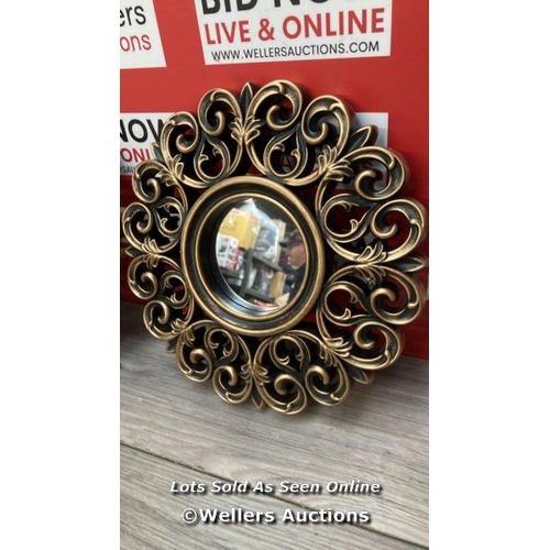 3027 - RELAXDAYS SET OF 3 MIRRORS, BAROQUE STYLE, 25 CM, ROUND, WALL MOUNTED, PLASTIC FRAME, BRONZE/BLACK, ... 