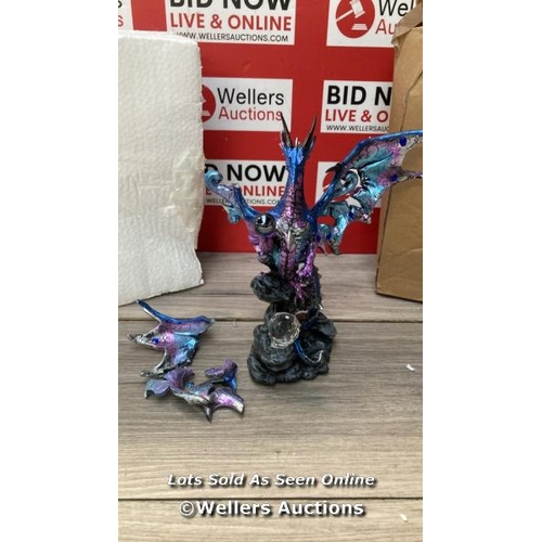 3042 - NEMESIS NOW BLUE DRAGON PROTECTOR FIGURINE 26CM BLUE / HAS A BROKEN WING / SEE IMAGES / H9