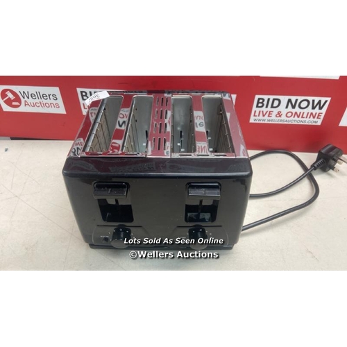 3087 - 4 SLICE TOASTER BT410 STEELINESS STEEL HOUSING BLACK TOASTER 1300W / POWERS UP / MINIMAL SIGNS OF US... 