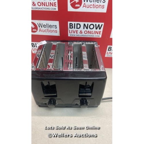 3087 - 4 SLICE TOASTER BT410 STEELINESS STEEL HOUSING BLACK TOASTER 1300W / POWERS UP / MINIMAL SIGNS OF US... 