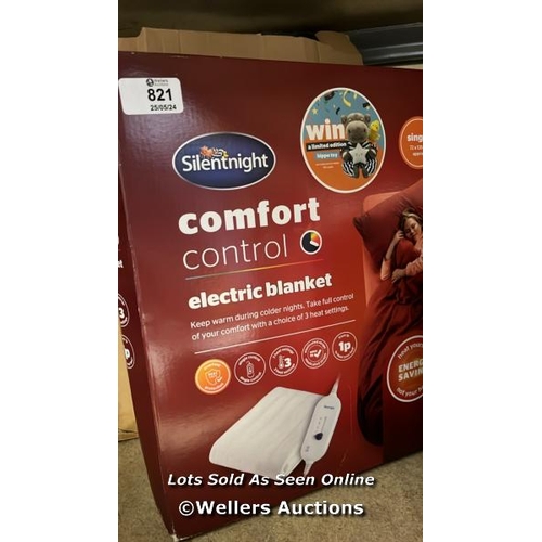 821 - SILENTNIGHT COMFORT CONTROL ELECTRIC BLANKET - HEATED UNDERBLANKET WITH 3 HEAT SETTINGS, FAST HEAT U... 