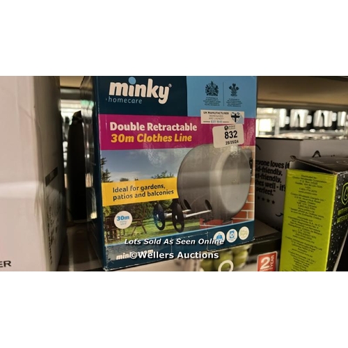 832 - MINKY RETRACTABLE DUO REEL WASHING LINE, GREY, 2X15M