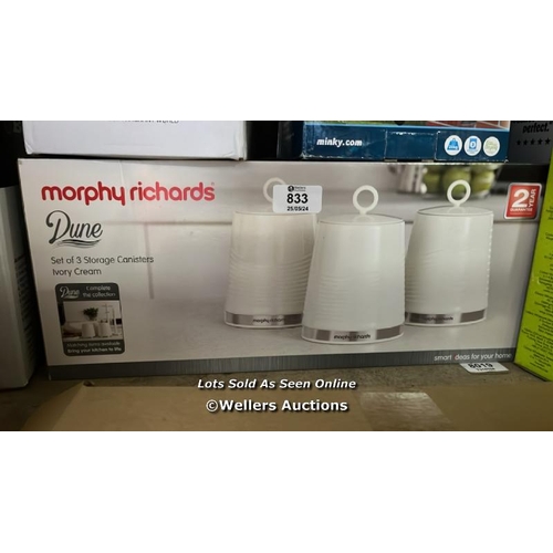 833 - MORPHY RICHARDS 976006 DUNE KITCHEN STORAGE, TEA COFFEE SUGAR SET OF 3 CANISTERS, IVORY CREAM