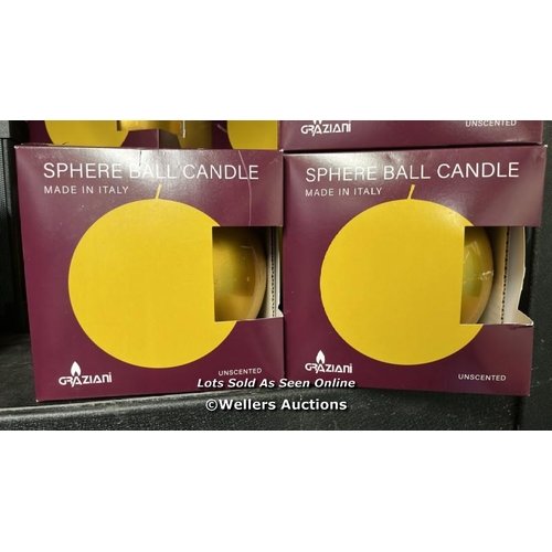 874 - 2X GRAZIANI UNSCENTED SPHERICAL CANDLES / APPROX BURN TIME - 100HRS / NEW