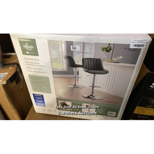 965 - BAYSIDE FURNISHINGS GREY STITCHED GAS LIFT BAR STOOL