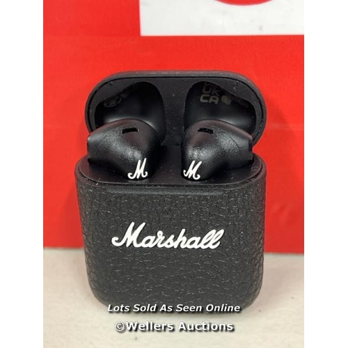 1008 - MARSHALL MINOR III WIRELESS EARBUDS IN BLACK / POWERS UP & CONNECTS VIA BLUETOOTH WITH SOUND / MINIM... 