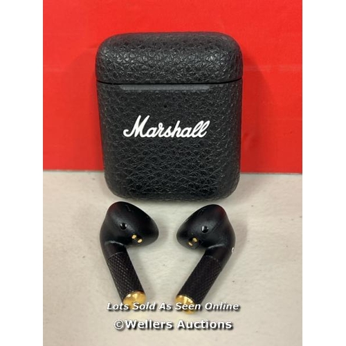 1008 - MARSHALL MINOR III WIRELESS EARBUDS IN BLACK / POWERS UP & CONNECTS VIA BLUETOOTH WITH SOUND / MINIM... 