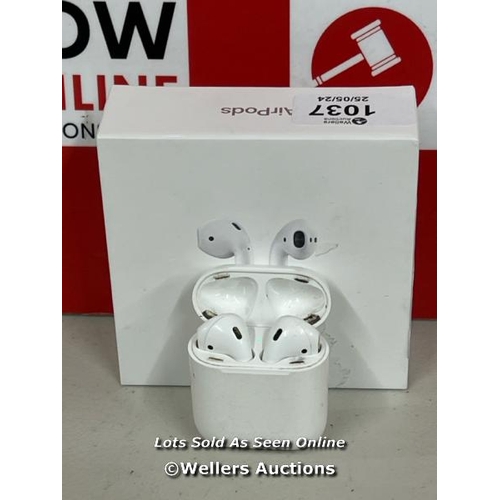 1037 - APPLE AIRPODS / 2ND GEN / WITH CHARGING CASE / MV7N2ZMA / POWERS UP & CONNECTS VIA BLUETOOTH WITH SO... 