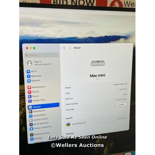 1045 - APPLE MAC MINI / M2 CHIP 8-CORE CPU / 10-CORE GPU / 8GB RAM / 256GB SSD / MMFJ3B/A / POWERS UP / MIN... 