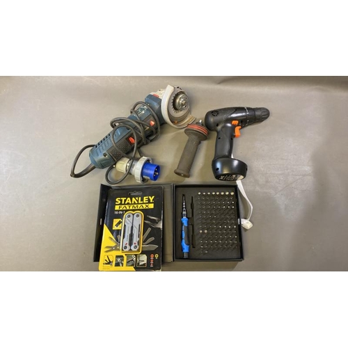 9721 - X1 BOSCH ANGLE GRINDER, X1 STANLEY FATMAX POCKET MULTI TOOL, X1 PRECISION TOOL SET AND X1 IKEA DRILL