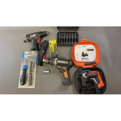 9723 - X1 HANNON MULTI PURPOSE RATCHET SET, X1 WURTH DRILL DRIVER, X1 CORDLESS SCREW DRIVER, X1 WORX DRILL ... 