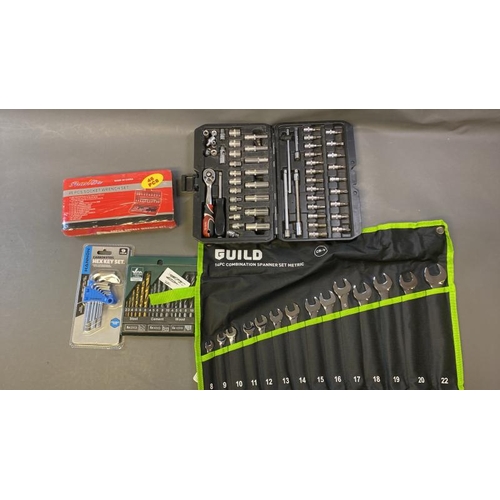 9728 - X1 PHUM DA SOCKET WRENCH SET, X1 HANNON HEX KEY SET, X1 PARKSIDE DRILL BIT SET, X1 GUILD SPANNER SET... 