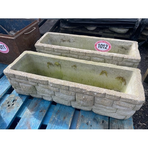 1012 - A PAIR OF RECONSTITUTED STONE TROUGH PLANTERS, 17CM (H) X 60CM (W) X 20CM (D) / ALL LOTS ARE LOCATED... 