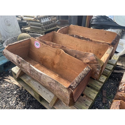 1021 - THREE WOODEN PLANTERS, 34CM (H) X 88CM (W) X 35CM (D) / ALL LOTS ARE LOCATED IN SL0 9LG, REGRETFULLY... 