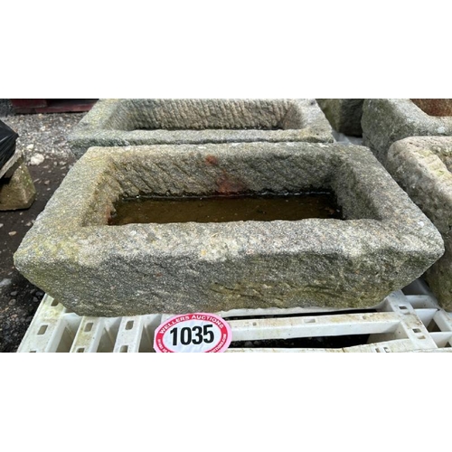1035 - TWO SMALL GRANITE TROUGHS, BOTH APPROX 15CM (H) X 50CM (L) X 29CM (D) / ALL LOTS ARE LOCATED IN SL0 ... 