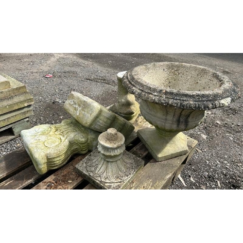 1037 - A PALLET OF STONEWARE INCL. URN PLANTER AND BENCH SUPPORTS / ALL LOTS ARE LOCATED IN SL0 9LG, REGRET... 
