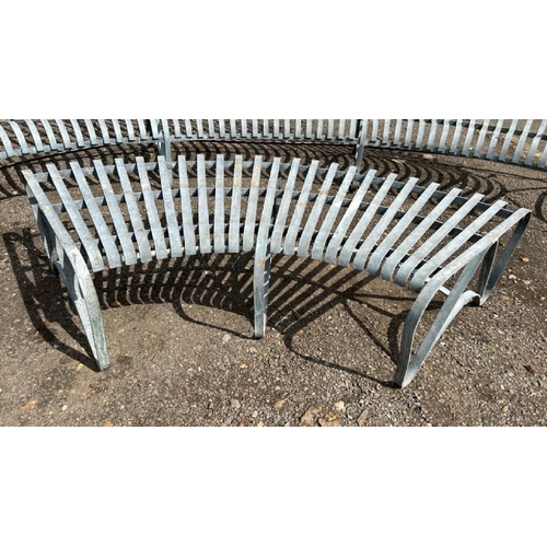 1041 - A LARGE GALVANISED GARDEN TABLE AND BENCH SET, CHAIR IS 93CM (H) X 347CM (W) X 70CM (D), TABLE IS 35... 