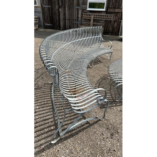 1041 - A LARGE GALVANISED GARDEN TABLE AND BENCH SET, CHAIR IS 93CM (H) X 347CM (W) X 70CM (D), TABLE IS 35... 